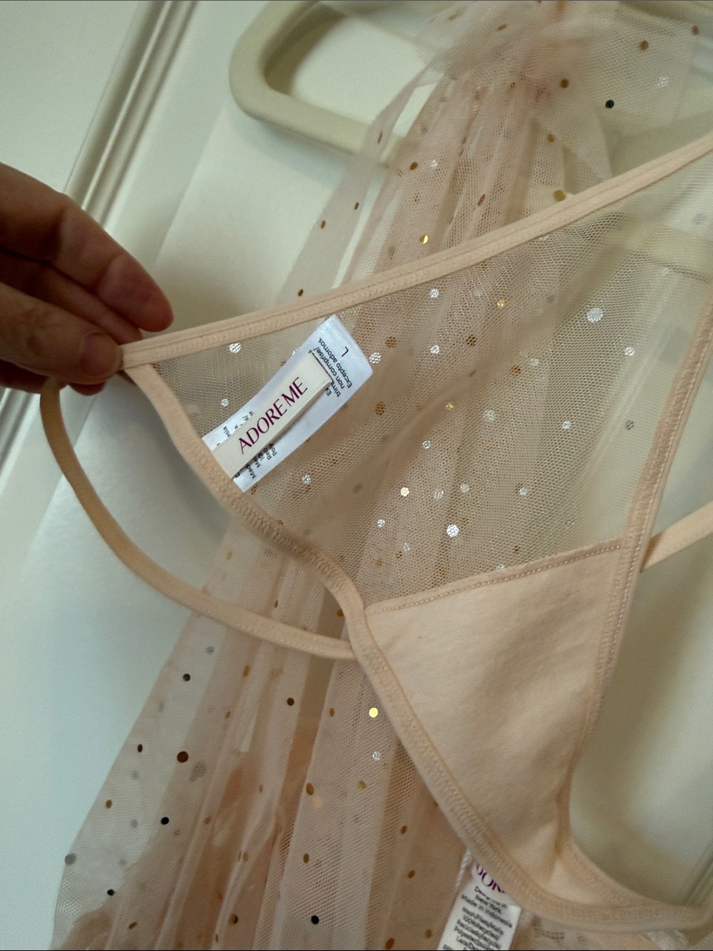 NWT Adore Me Blush Pink Sequin Mesh Chemise with thong, size L - Picture 3 of 8
